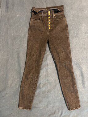 MOTHER High Waist Foldover Button Fly Jeans Faded Brown Black Size 26